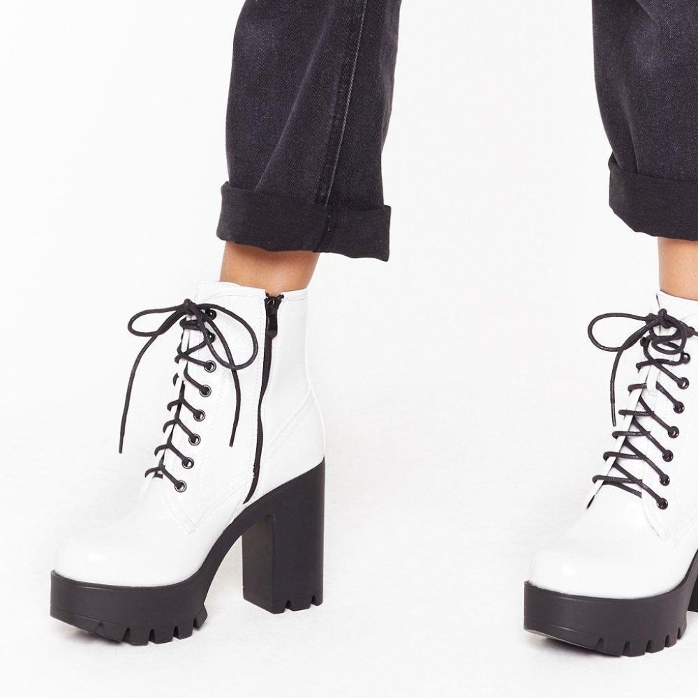 faux leather vegan lace up platform boots hiking - Picture 5 of 5